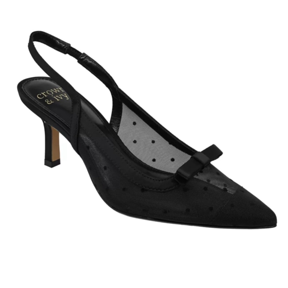 Crown & Ivy Black Mesh Slingback Heels
